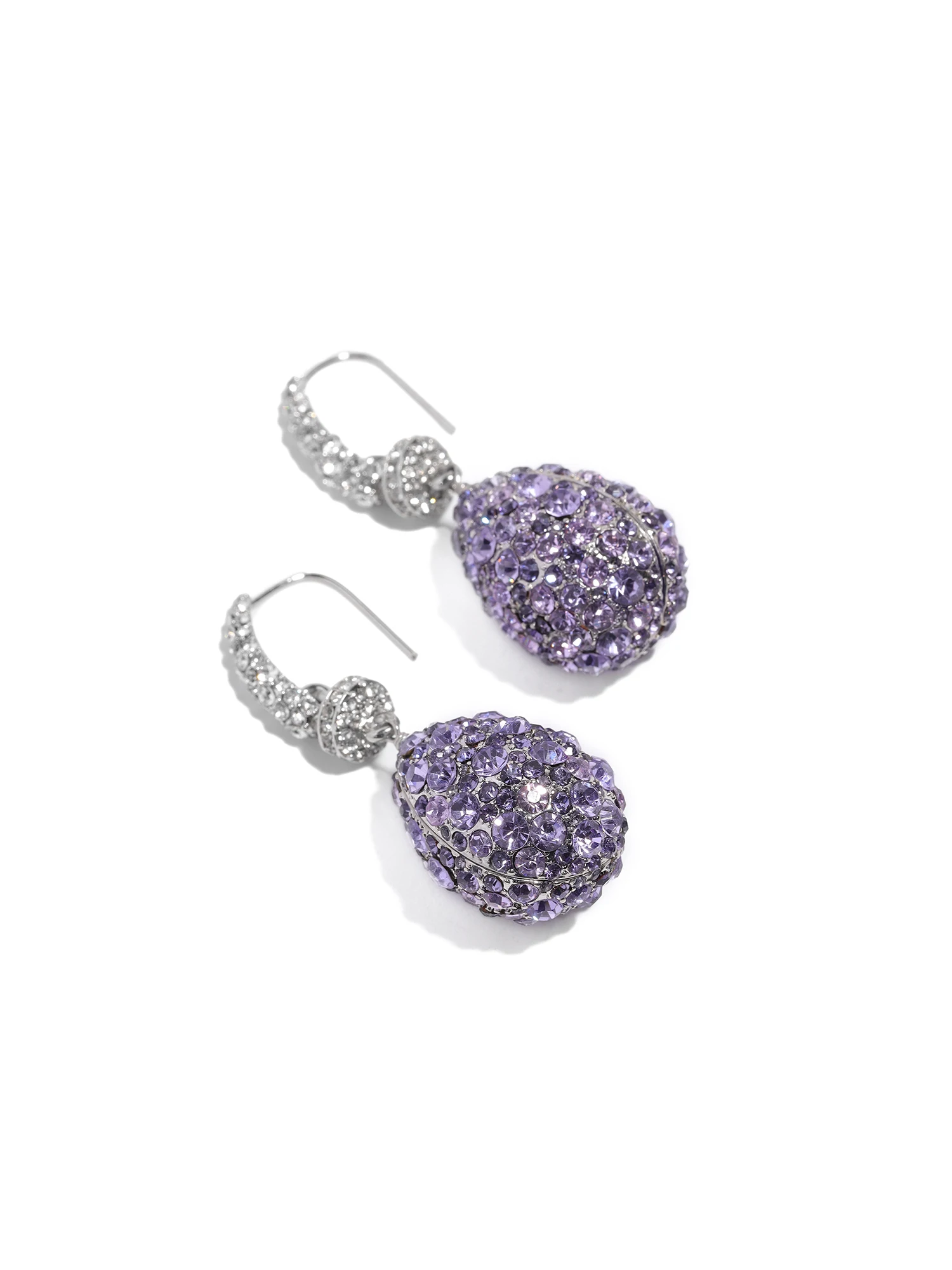 Purple Crystal Teardrop Dangle Earrings for Women, Clear Paved Hook Silver Tone Full Pave Drop Ear Jewelry