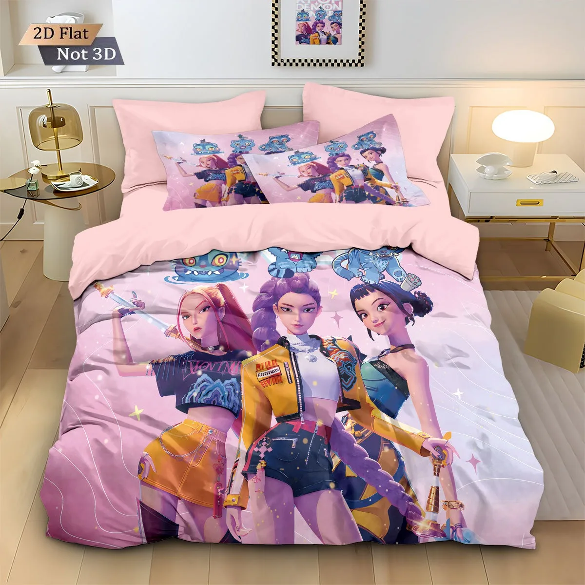  Parure de lit Kpop Girl Group, housse de couette chasseurs de démons, housse de couette imprimée en 3D, taie d'oreiller, taille unique, cadeau d'anniversaire pour filles et garçons adultes