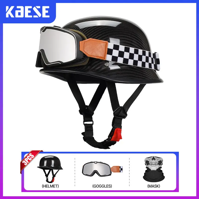 Low Profile Motorcycle Helmets Carbon Fiber Half Face Helmet Ultra Light Open Half Helmet Carbon Shell Safety Cap DOT Approved