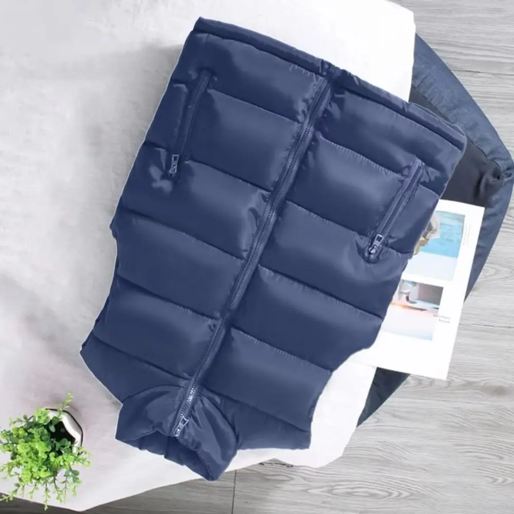 Autumn Winter Men Vest Solid  Color Thickened Stand Collar Zipper Sleeveless Jacket for Daily Wear Windproof Warm Waistcoat