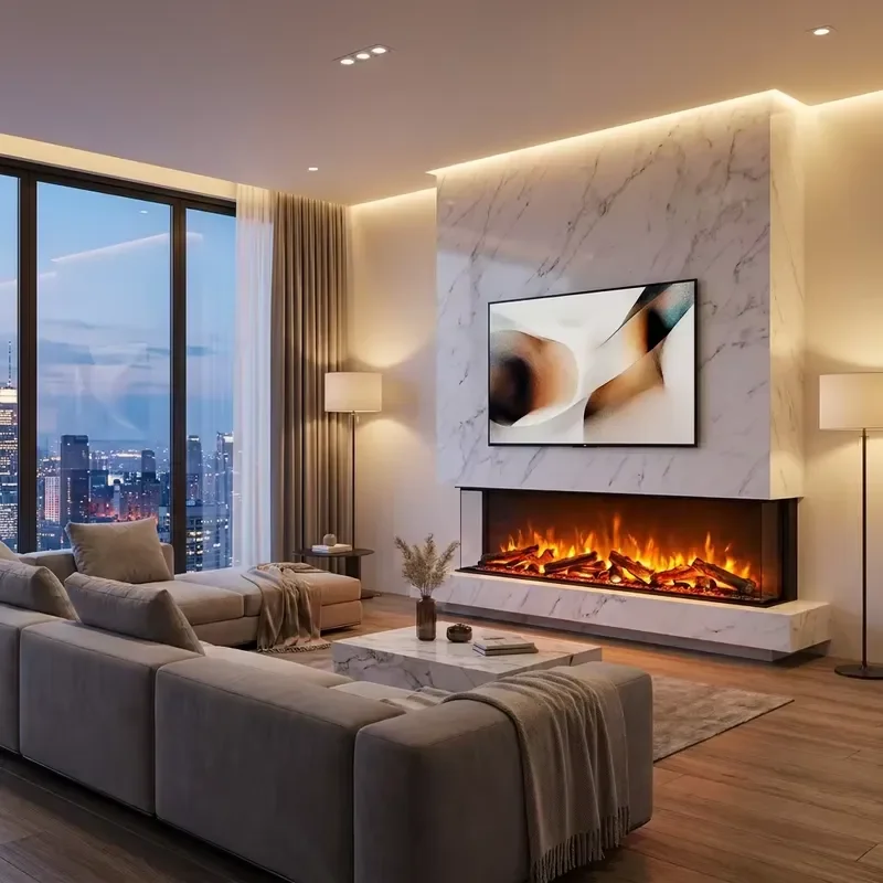 for Customizable 60 Inch 3 Sided Electric Fireplace With Tempered Glass Insert High Quality Flame Color Options for Household