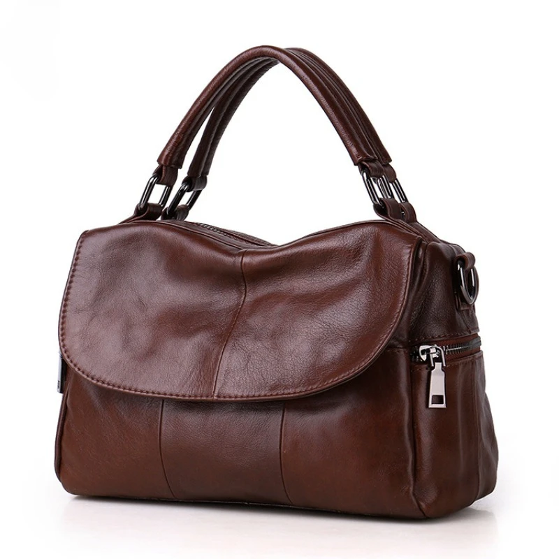 Vintage Shoulder Bag for Women Soft Genuine Leather Top Grain Leather Everyday Work Adjustable Convertible Strap Luxury Handbag
