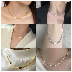 1PCS Cuban Flat Chain Blade Snake Necklace Stainless Steel Plated 18K Width 2/3/4/5mm Cool Seasonal Jewellery for Men and Women