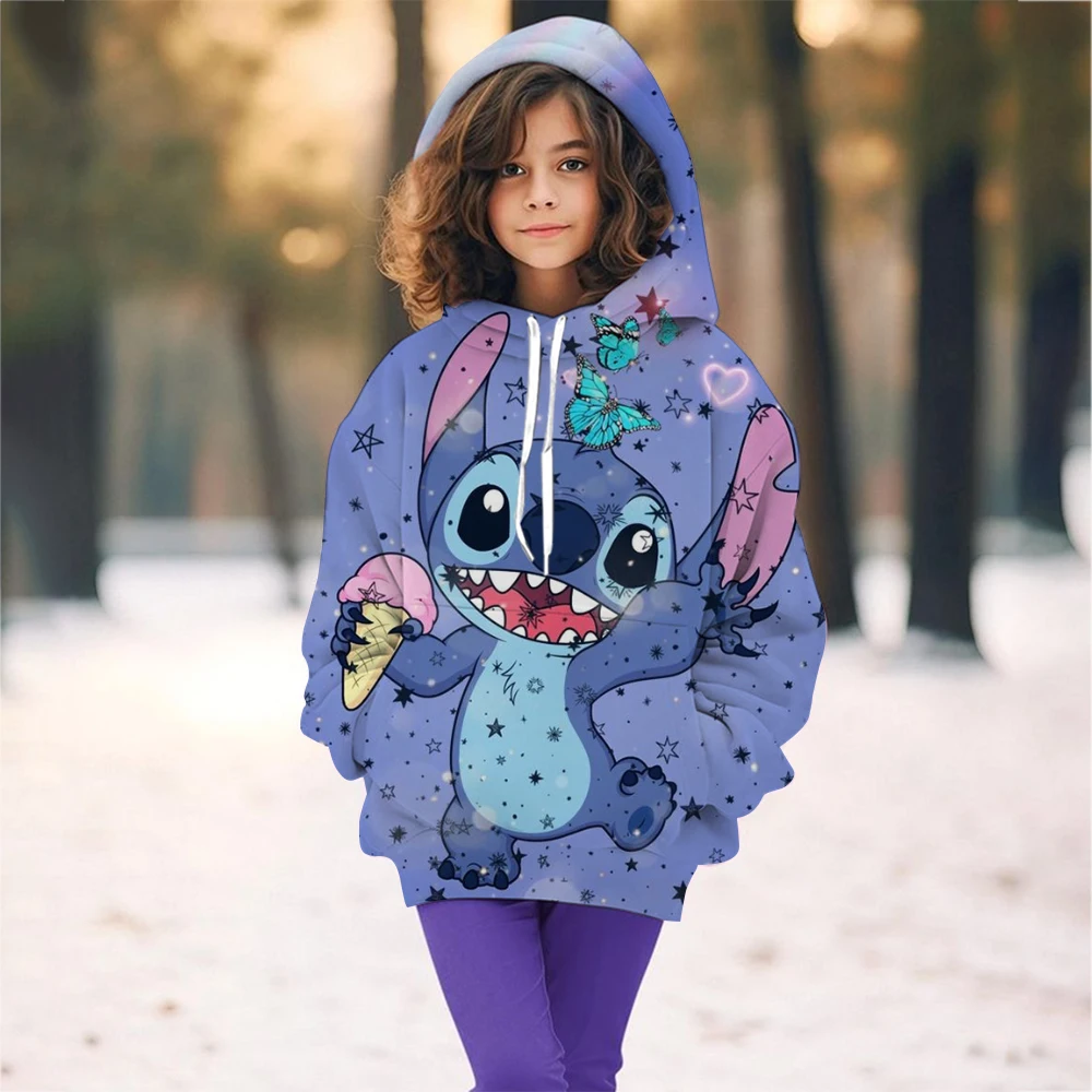 Disney Stitch Children's Street Fashion Sweater Boys Girls Tops Children's Sports Pullover Outdoor Sports Hoodie