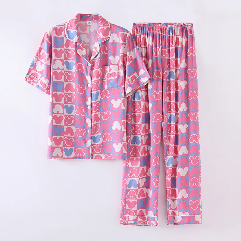 pink floral print satin pajama sets 2 piece pants trouser ruffled lady outfit lounge women pijama sleepwear pajama nightwear