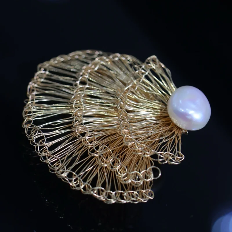 

SGARIT 14K Gold Filled Brooch with Natural Freshwater Pearls Handcrafted Floral Pin for Women Luxury Fashion Gift