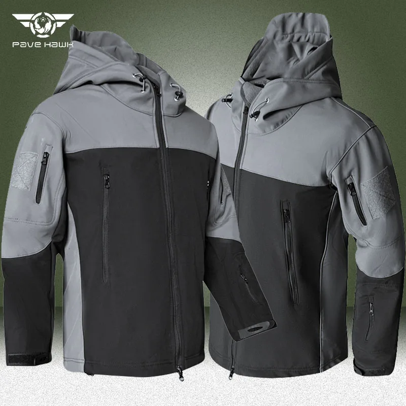 

Patchwork Tactical Jackets Men Autumn Winter Windproof Waterproof Fleece Warm Coats Army Shark Skin Soft Shell Cargo Windbreaker