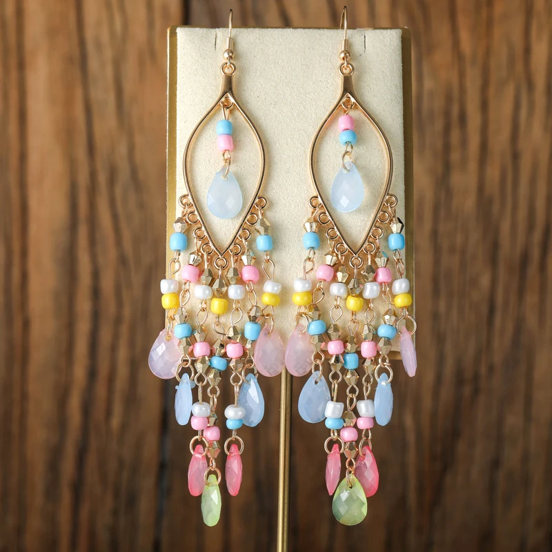 Ethnische Lange Acryl Wasser Tropfen Ohrringe für Frauen Retro Boho Gold Farbe Hohl Quaste Ohrringe Bijoux Femme Zubehör – Detail 15