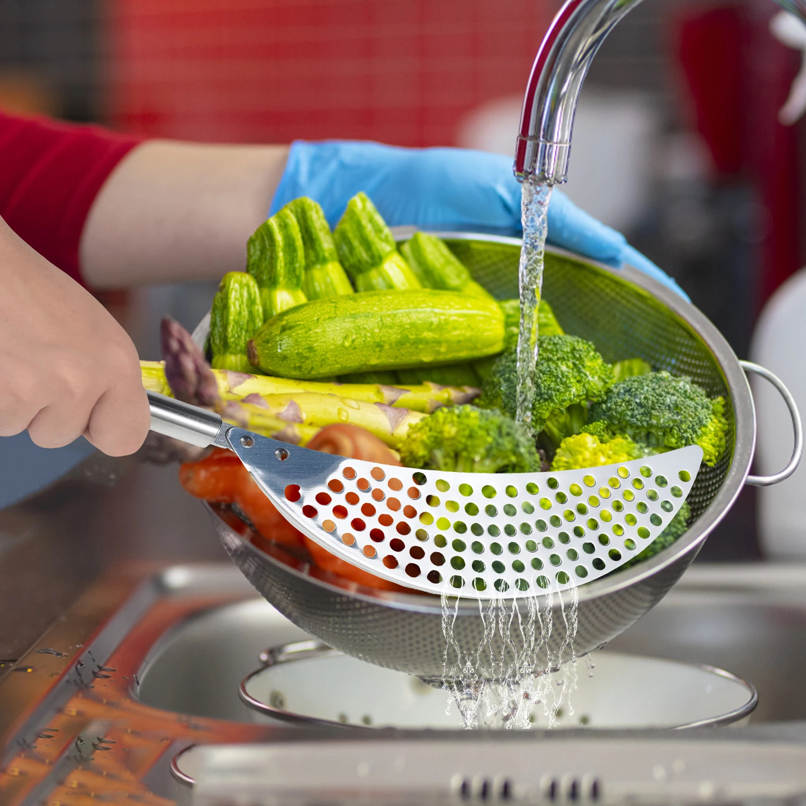 Stainless Steel Pot Strainer Heat-resistant Food Strainer Multi-purpose Vegetable Fruit Drainer with Handle Kitchen Drain Plate