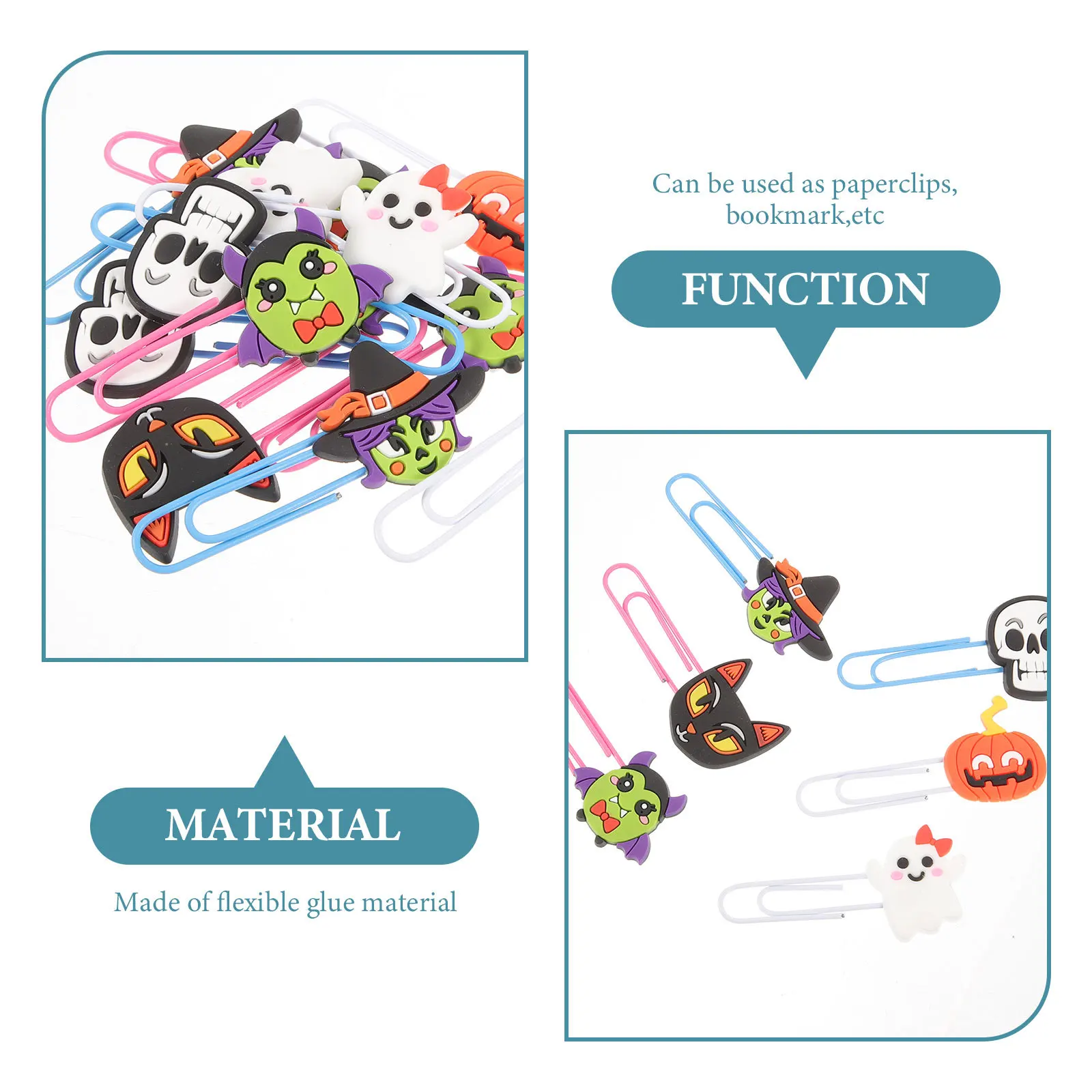 

20Pcs Skull Halloween Paper Clips Bookmarks Gothic Office Supplies Decorative Clips Halloween Party Favor Reusable