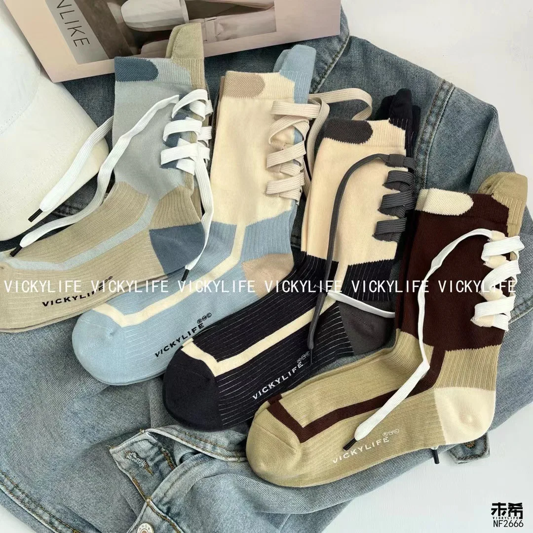 New European style straps with contrasting colors,stylish accessories,high tube women's socks,Instagram trendy Koreanversion