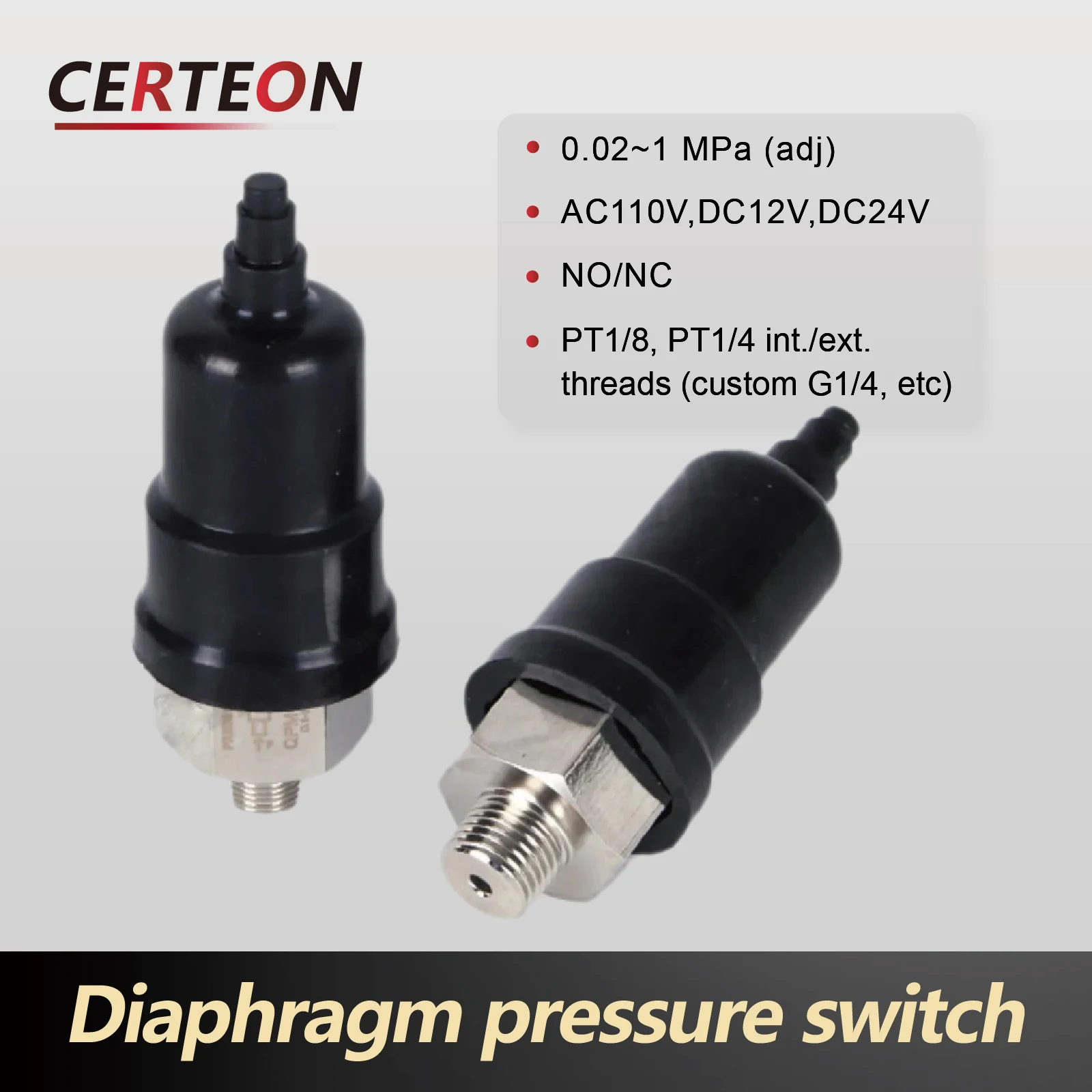 

QPM11-NO NC Diaphragm Pneumatic Adjustable Pressure Switch for Air Water Oil Hydraulic PT 1/8