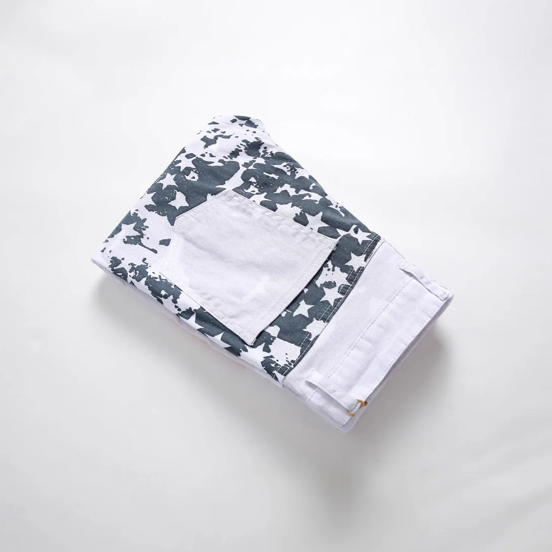 

Повседневные мужские эластичные джинсы с 3D принтом, длинные брюки с индивидуальным узором, прямые брюки, средняя талия, застежка-молния, смесь хлопка