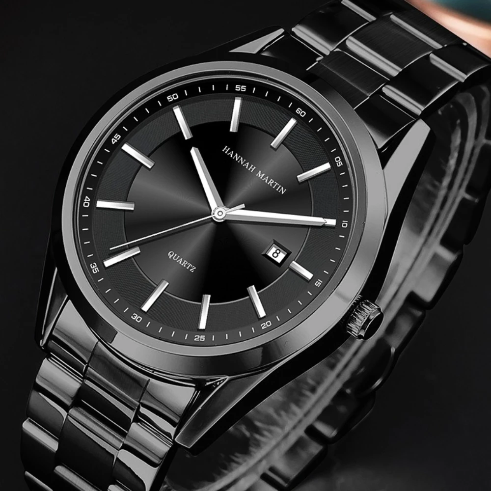 HANNAH MARTIN Men Watch 1381 Luxury Watch Fashion Waterproof Calendar Steel Strip Quartz Watches for Men Relogios Masculino