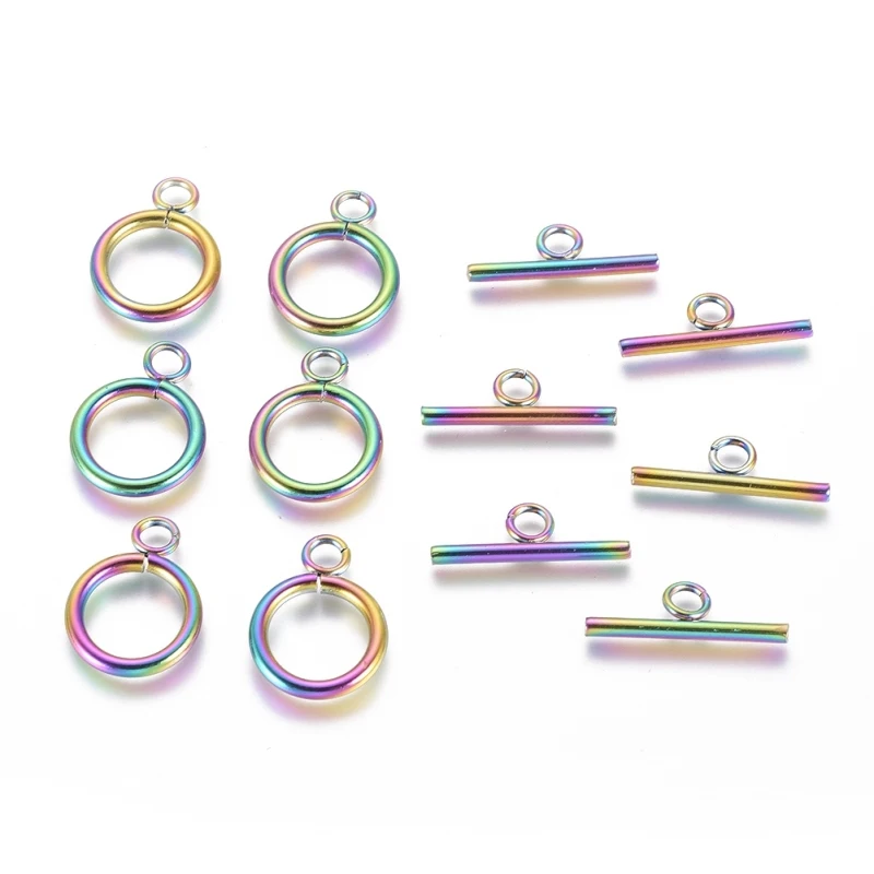 20pcs(=10 Set) 304 Stainless Steel Ring Toggle clasps hooks for jewelry findings Tbars Decoration Accessories Toggle: 19x14x2mm