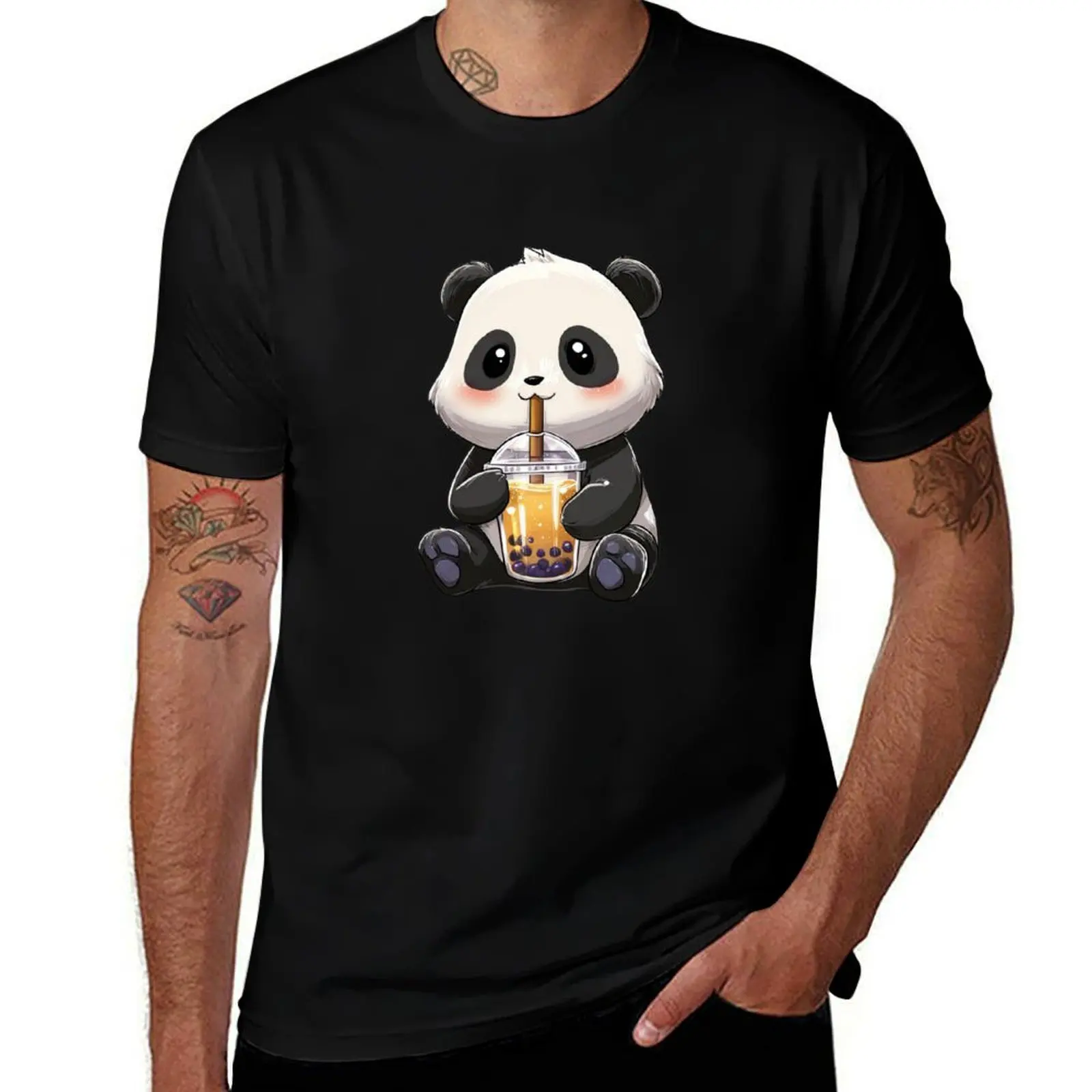 

Adorable Chibi Panda Drinking Boba Tea – Kawaii Bubble Tea Lover Illustration T-Shirt vintage mens workout shirts