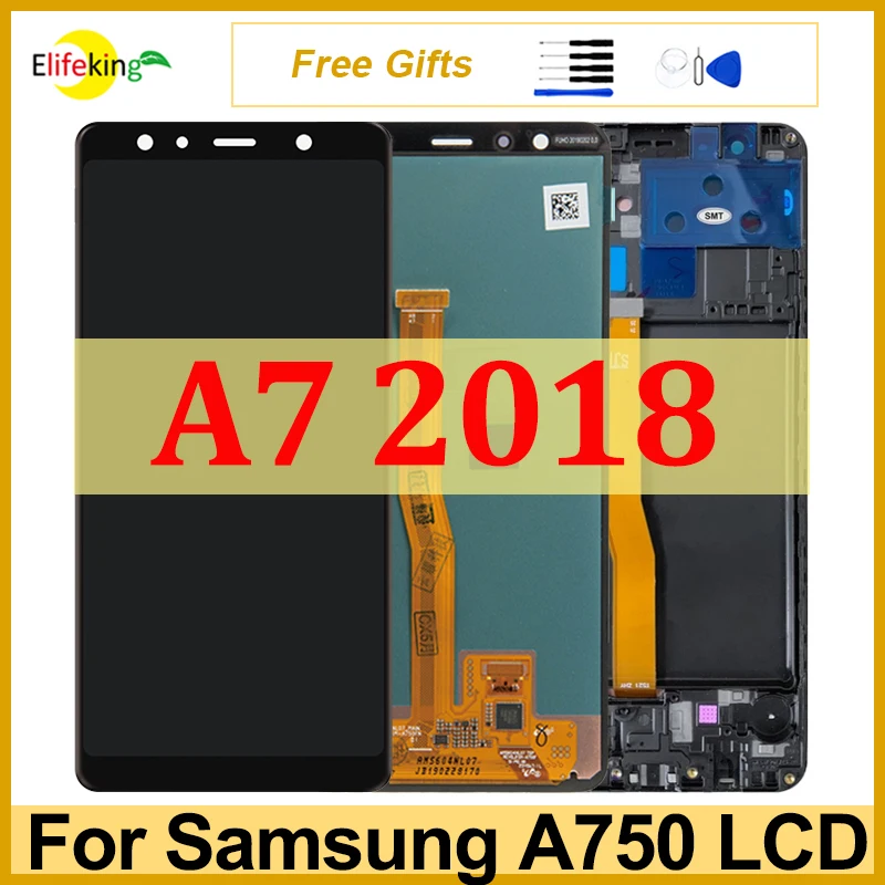 Display For Samsung Galaxy A750 A7 2018 LCD Touch Screen A750G A750F Pantalla Digitizer Assembly Replacement With Frame Tested