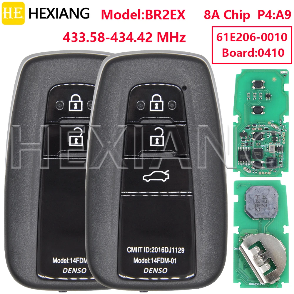 

HE 8A Chip P4:A9 433.58-434.42MHz 61E206-0010 BR2EX Proximity Car Remote Control Key For Toyota CHR CH-R 2018+