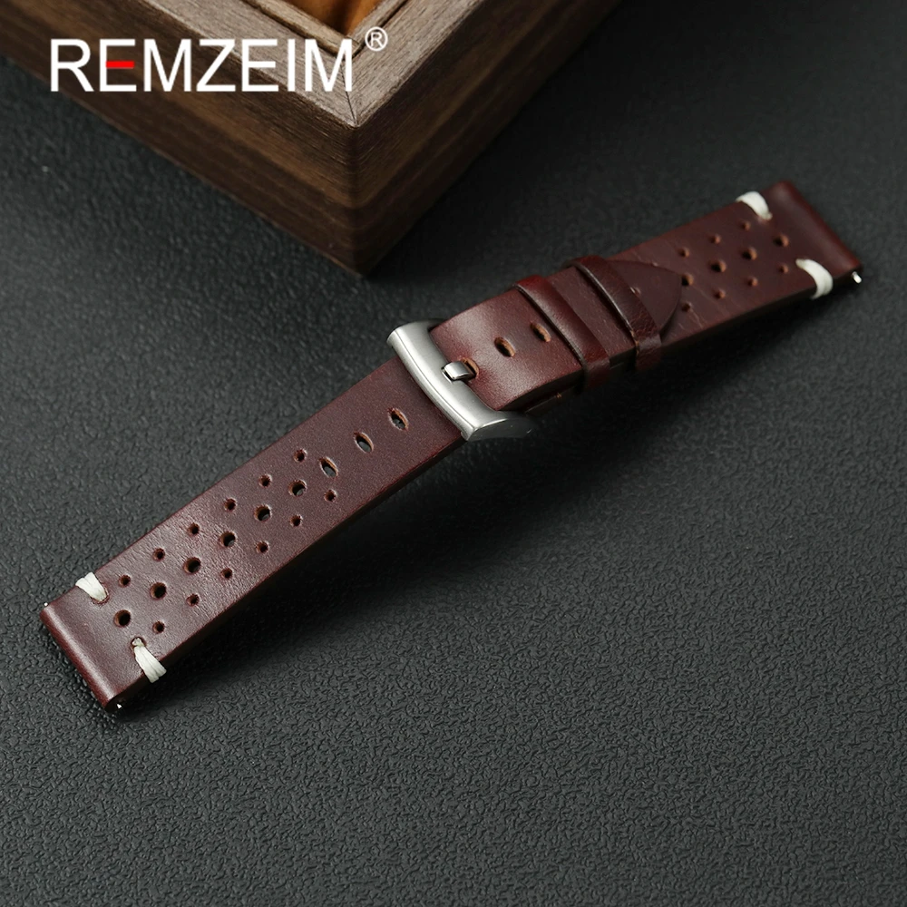 Высококачественный дышащий кожаный ремешок 20 мм 22 мм, масляный воск, ремешки для часов из воловьей кожи, быстросъемный деловой мужской ремешок для наручных часов