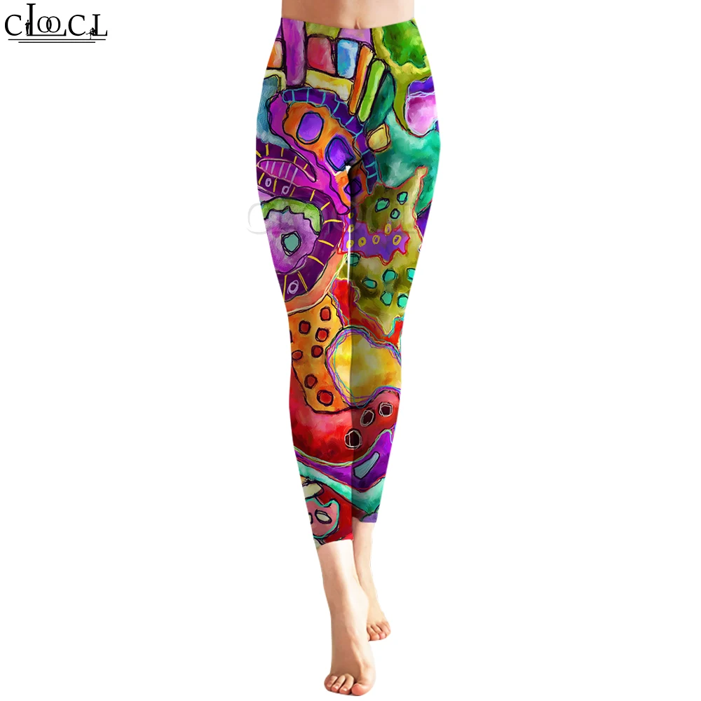 CLOOCL Women Leggings Slim Trousers for Ladies Gym Workout Hip Lifting Yoga Pants Harajuku Cartoon Colorful Print Leggings