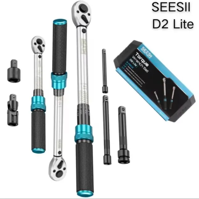

Seesii D2 Lite 8-Piece Torque Wrench Set Click Type 1/4" 3/8" 1/2" Drive Wrench Kit with Adapters Dual Scale 72Tooth Ratchet for Car Bike Precision Repairs