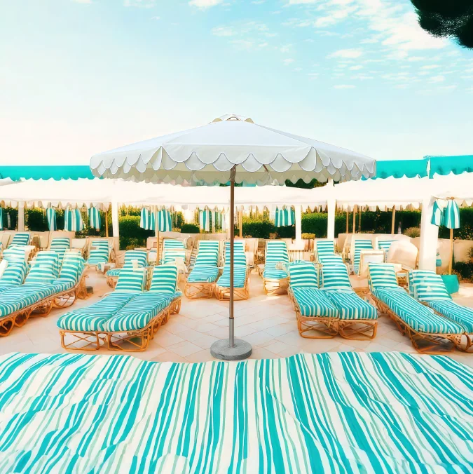 

9 FT Outdoor Vintage Retro Cafe Custom Logo Sun Shade Adjustable Polyester Pool Wood Scalloped Edge Patio Garden Beach Umbrellas