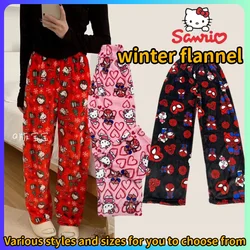 Hello Kitty Spider-Man Cotton Velvet Loose Pajamas Pajamas Long Pants Women'S And Men'S Cartoon Sleeping Casual Wear