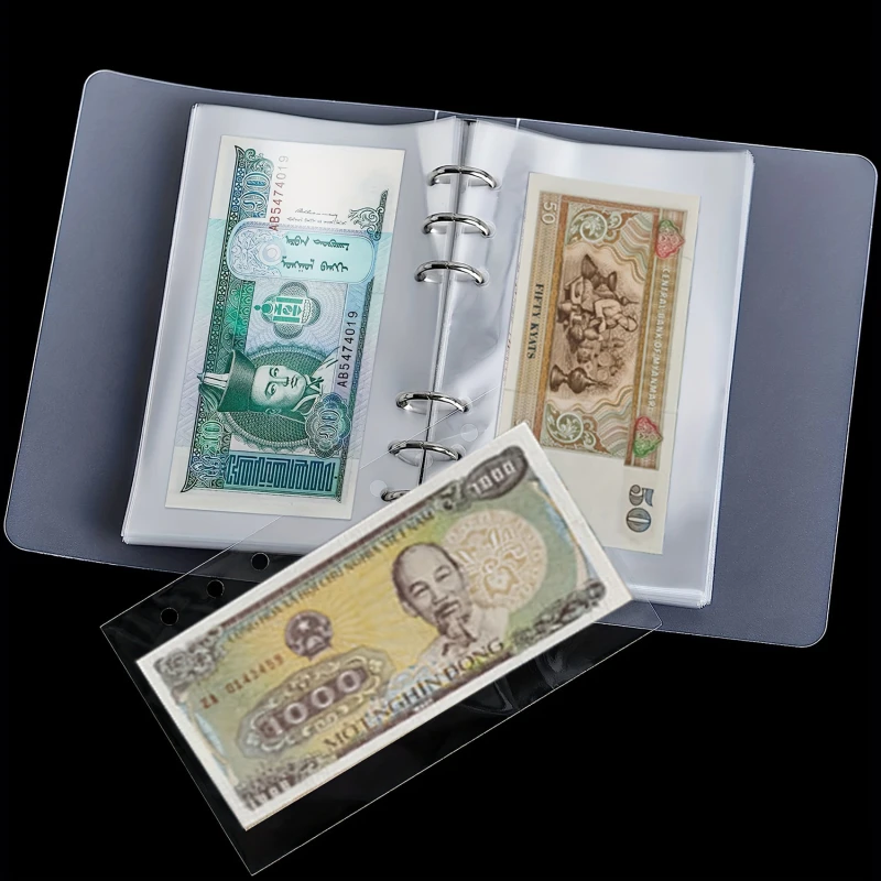 100 Pocket Currency Album Portable Banknotes Holder Paper Money Sleeves Storage Book for Tickets Stamps Collection Supplies