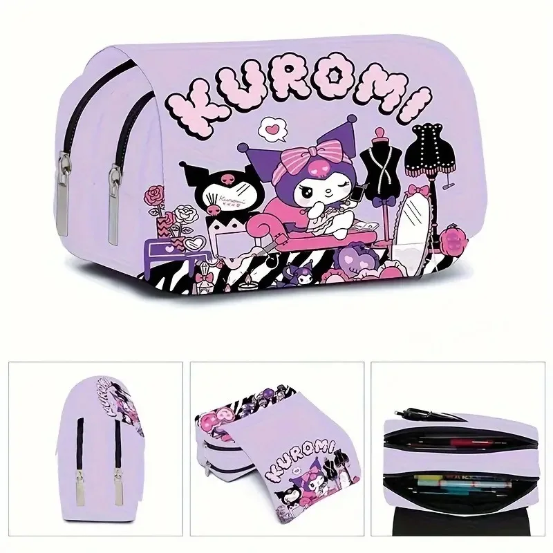 Kawaii Sanrio Double-layer Pencil Cases Anime Kuromi Hello Kitty Cinnamoroll Stationery Storage Bag Cute Cartoon Pen Bag Gifts