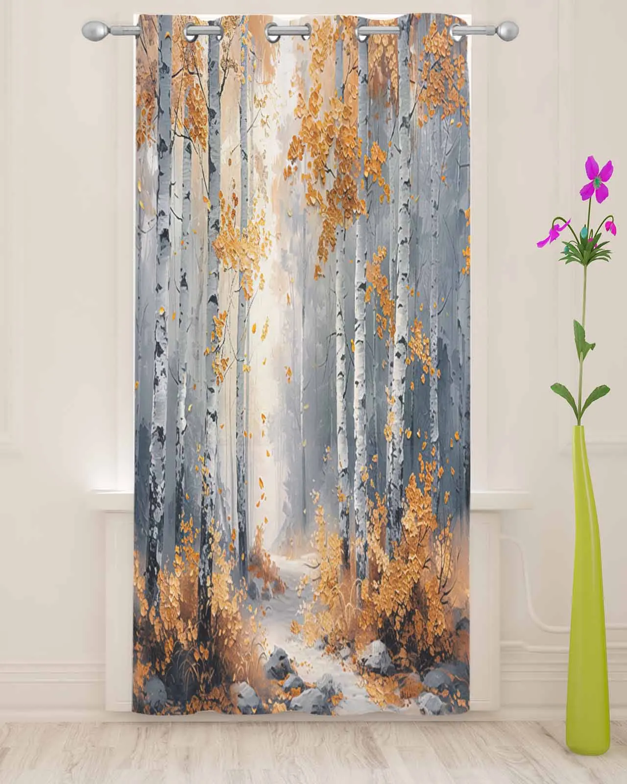 Impressionism Of Oil Painting Forest Plants Modern Tulle Curtains Voile Drapes Sheer Window Curtains Bedroom Accessories