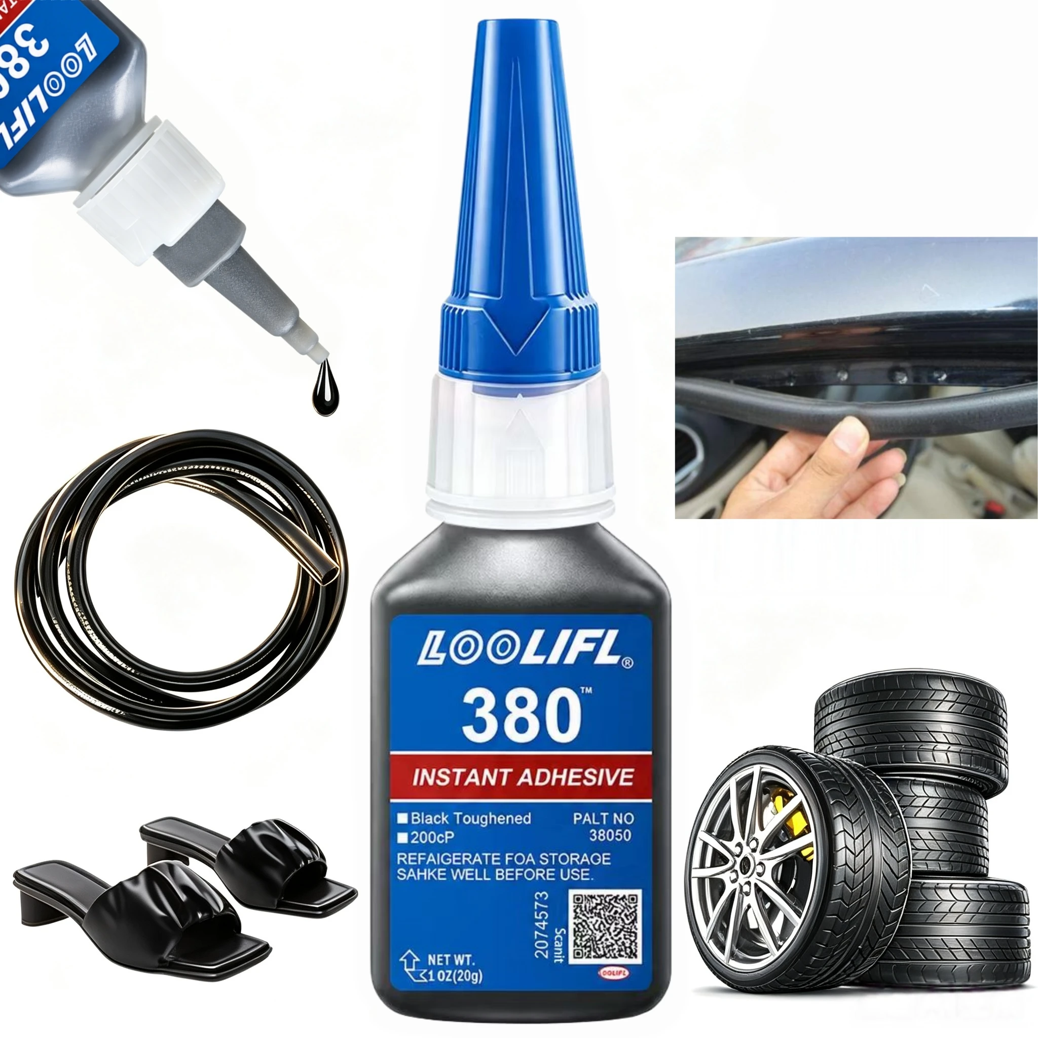 Loolifl 380 Schwarzer Starker Gummikleber, Wasserdichter und Hitzebeständiger Reifenreparaturkleber, Schnelltrocknendes Reparaturmittel für Schwarze Objekte