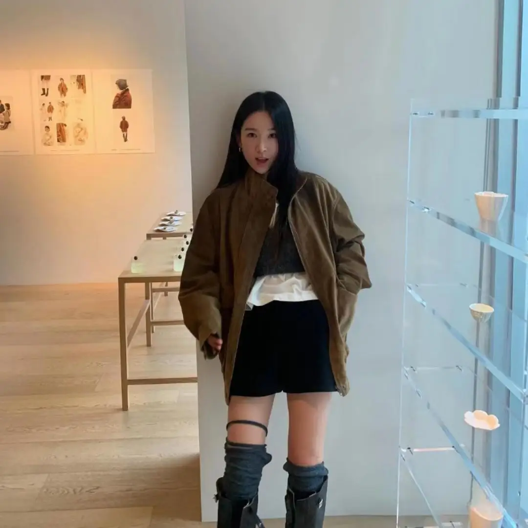 Monoha Retro Amerykańska Kurtka Motocyklowa ze Skóry Zamszowej Street Sle Prosty Krój Regularna Długość Kołnierz Odzież Wierzchnia