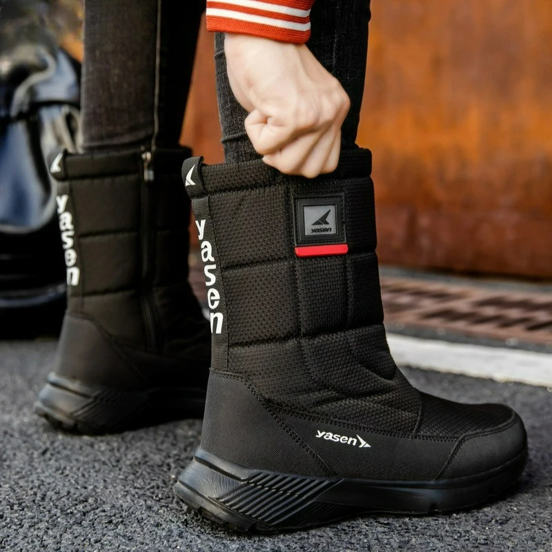 Men's Snow Boots Thickened Plush Cotton Boots High-top Men Winter Boots Waterproof Mid-calf Boot Outdoor Non-slip Platform Boot