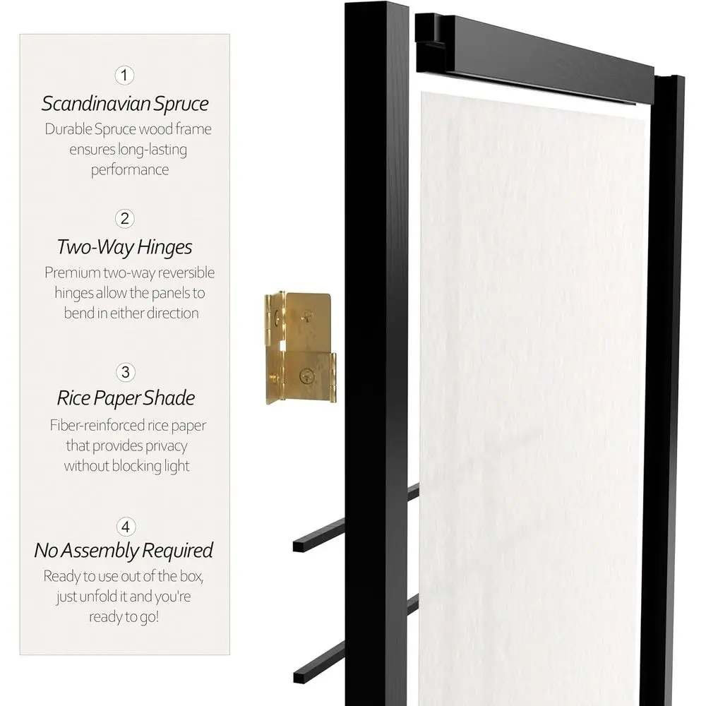 شاشة شوجي قصيرة بطول 4 أقدام - أسود - 4 ألواح