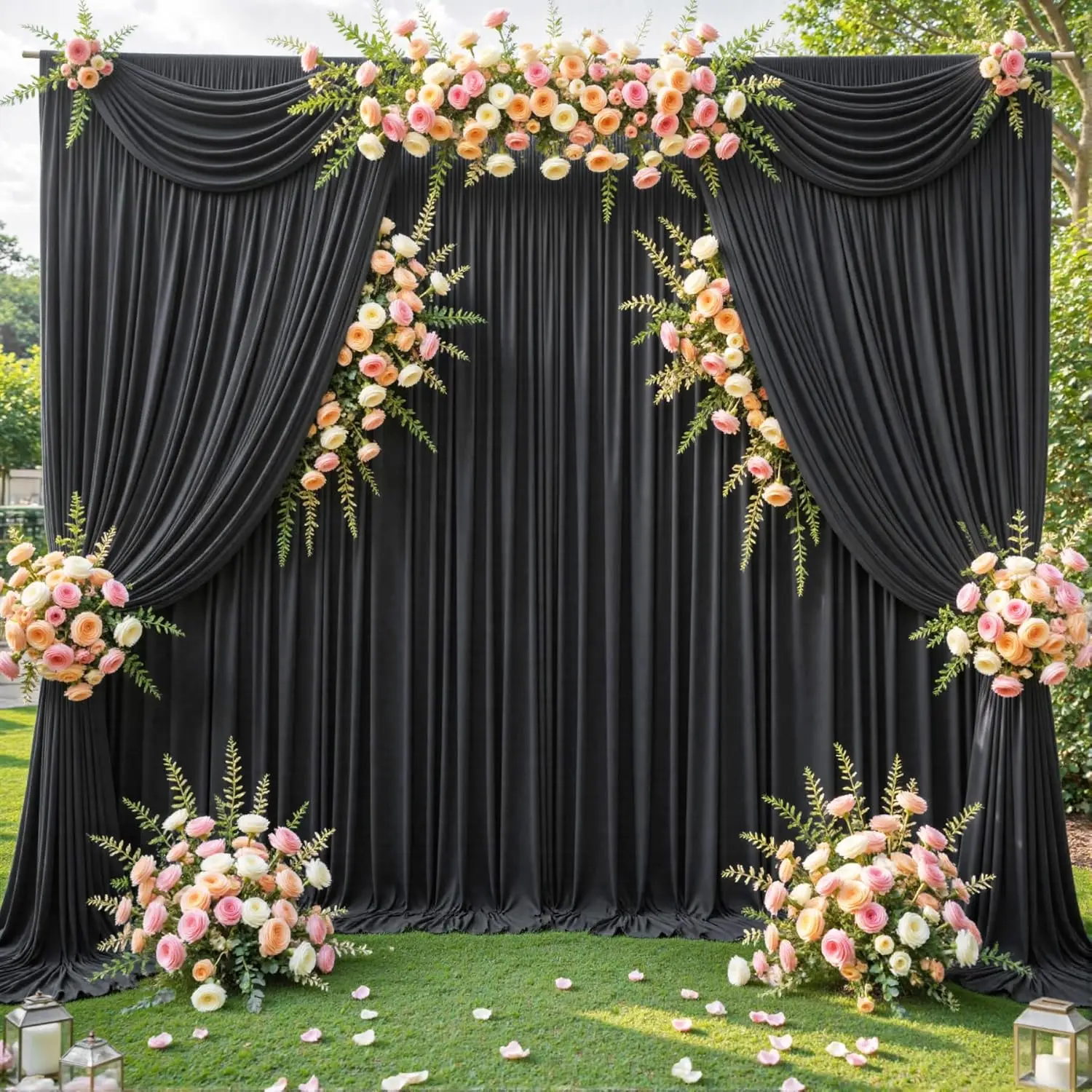 

20ft x 15ft Black Wrinkle Free Backdrop Curtains for Wedding Party Photography Decor