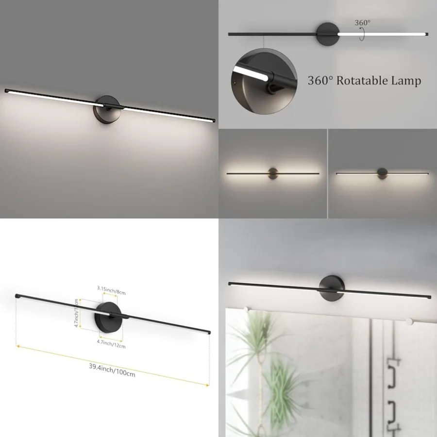 

Modern Bathroom Vanity Light, 30W Matte Led Vanity Light Bar Over Mirror 360° Rotatable 5000K