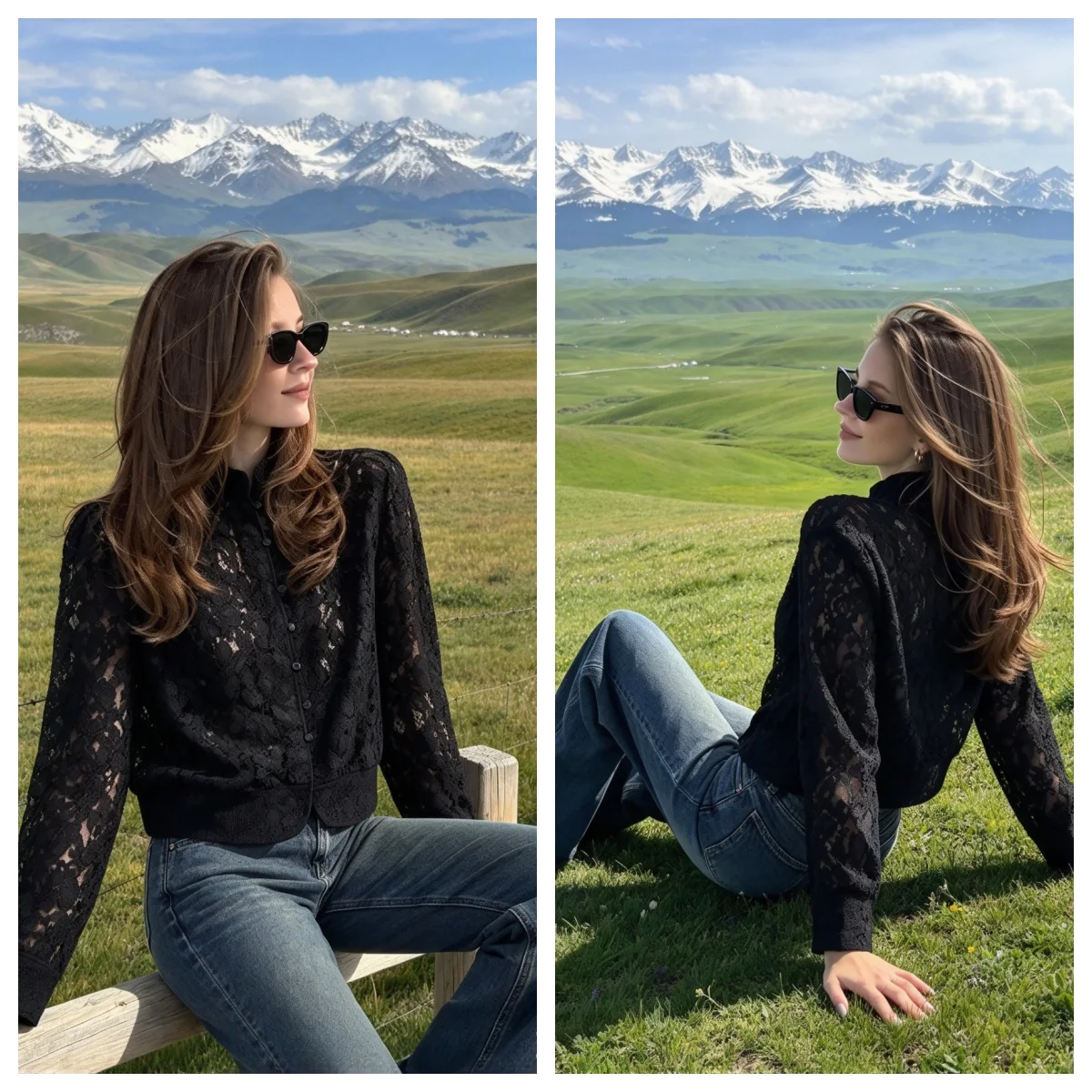 Guobioziy Women's Jacket 2026 Fall New Arrival Black Long-Sleeve Lace Hollow-Out Decorative Sexy See-Through Jacket Elegant