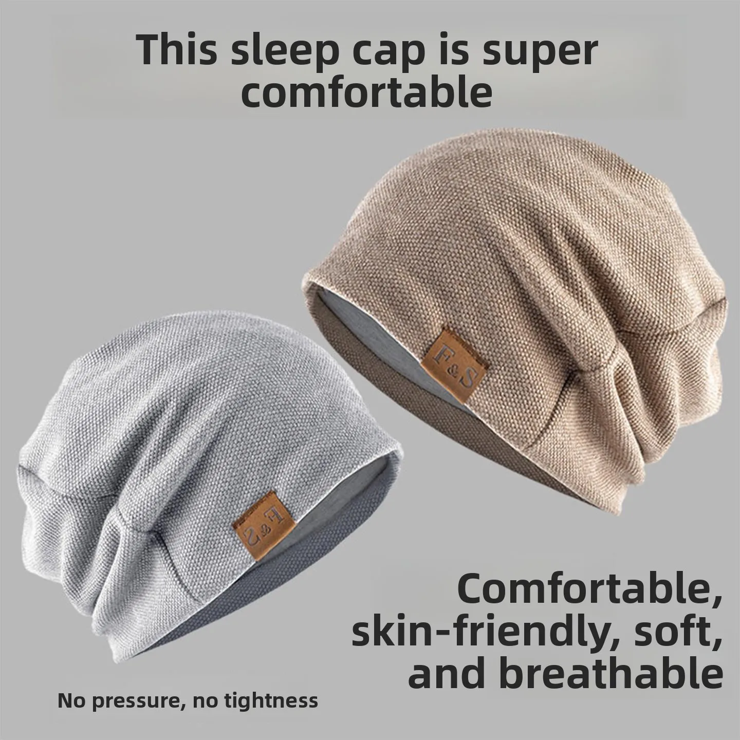 Men's Sleep Cap Thin Summer No Pressure Sensation Air Conditioned Room Night Sleep Hat Windproof Head Cover Casual Knitted Fo...