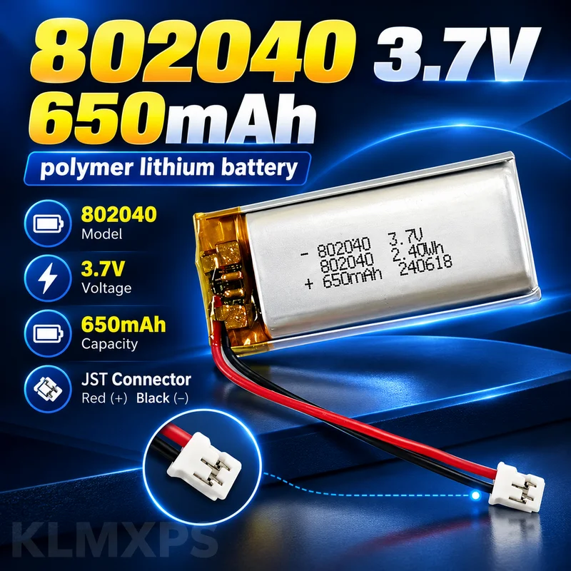 802040 650mAh 3.7V Li-Polymer Rechargeable Battery with PH-2P Plug for Smart Bracelet Toys Massager GPS, 1-10pcs 082040 Cell