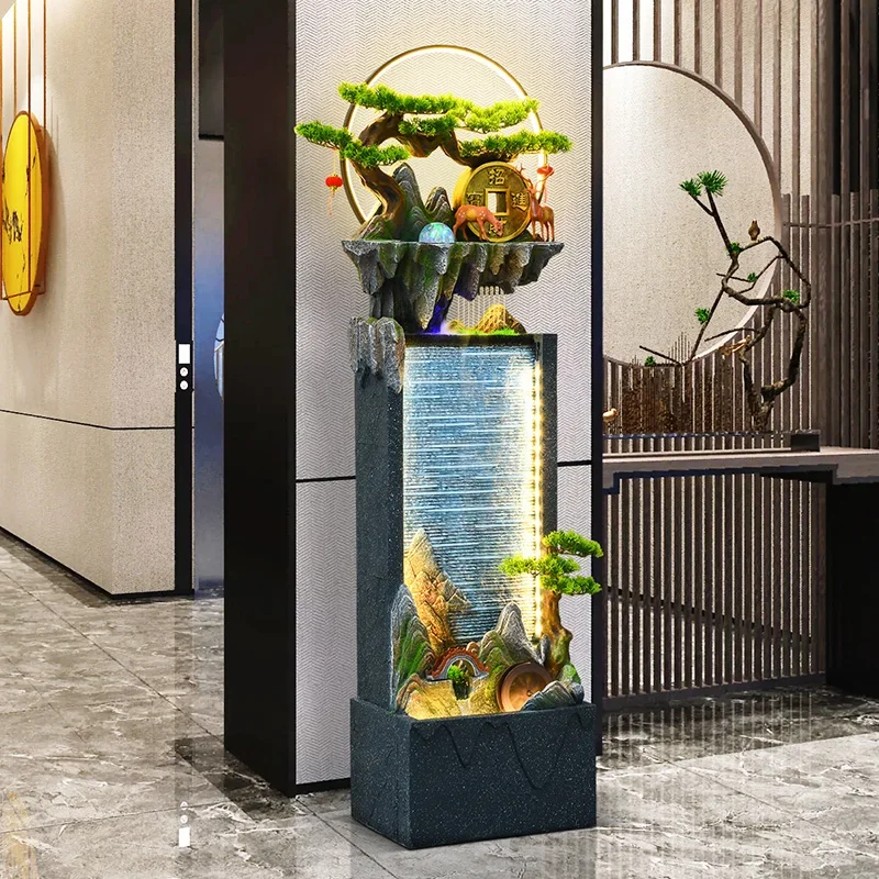 

Light luxury rockery flowing water ornament circulating water living room curtain wall water feature to attract wealth