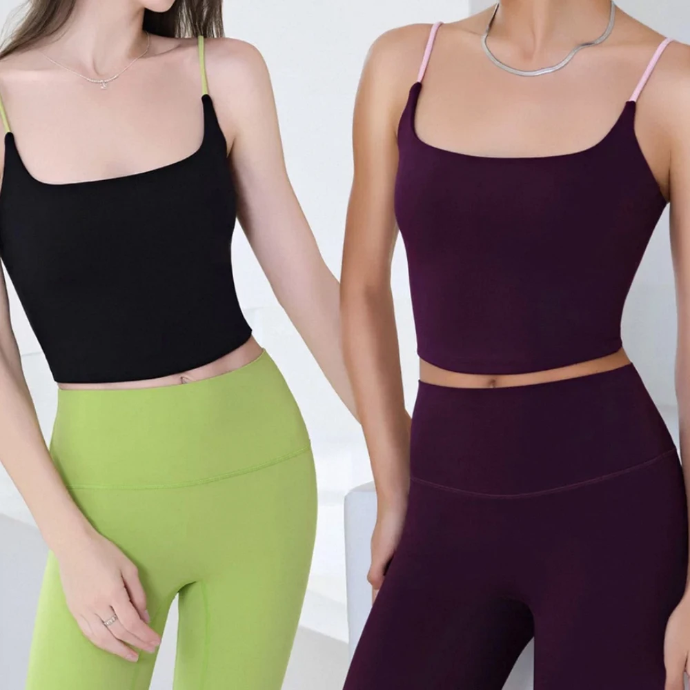 

Women's Color Block Sports Bra Camisole Beautiful Back Nude Feeling Summer Top Breathable Fitness Tank Tops for Ladies