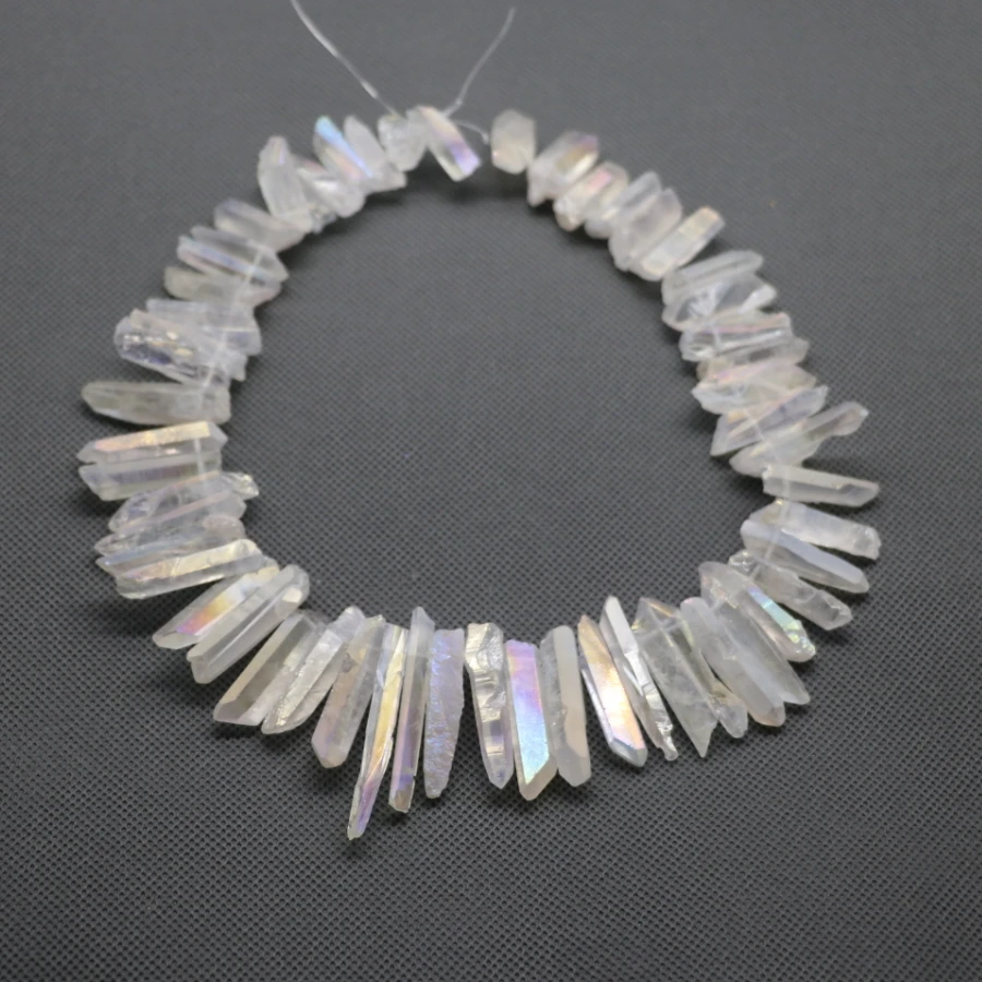 Biggest Promotion Titanium White AB Quartz Crystal Sticks Rock Crystal Wand Point Spikes Top Drilled Jewerly Accessories