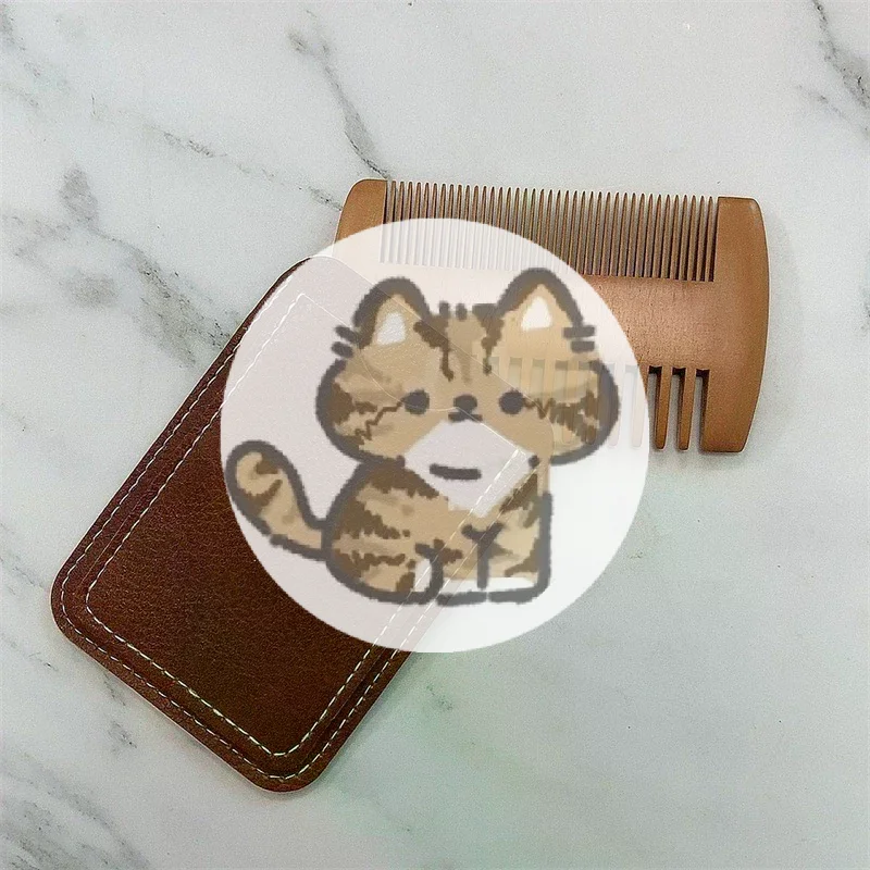Natural Wood Hair Brush Beard Comb With PU Leather Case Anti-Static Mustache Pocket Comb Brushing Hair Care Tools For Men Gift
