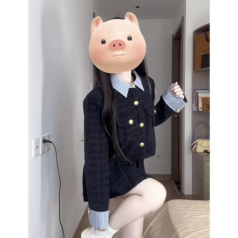 

Tweed Jacket Jeweled Button Womens Winter Fleeced Cinched Silhouette Tailored Feminine Embellished Placket Regular Aesthetic Ins