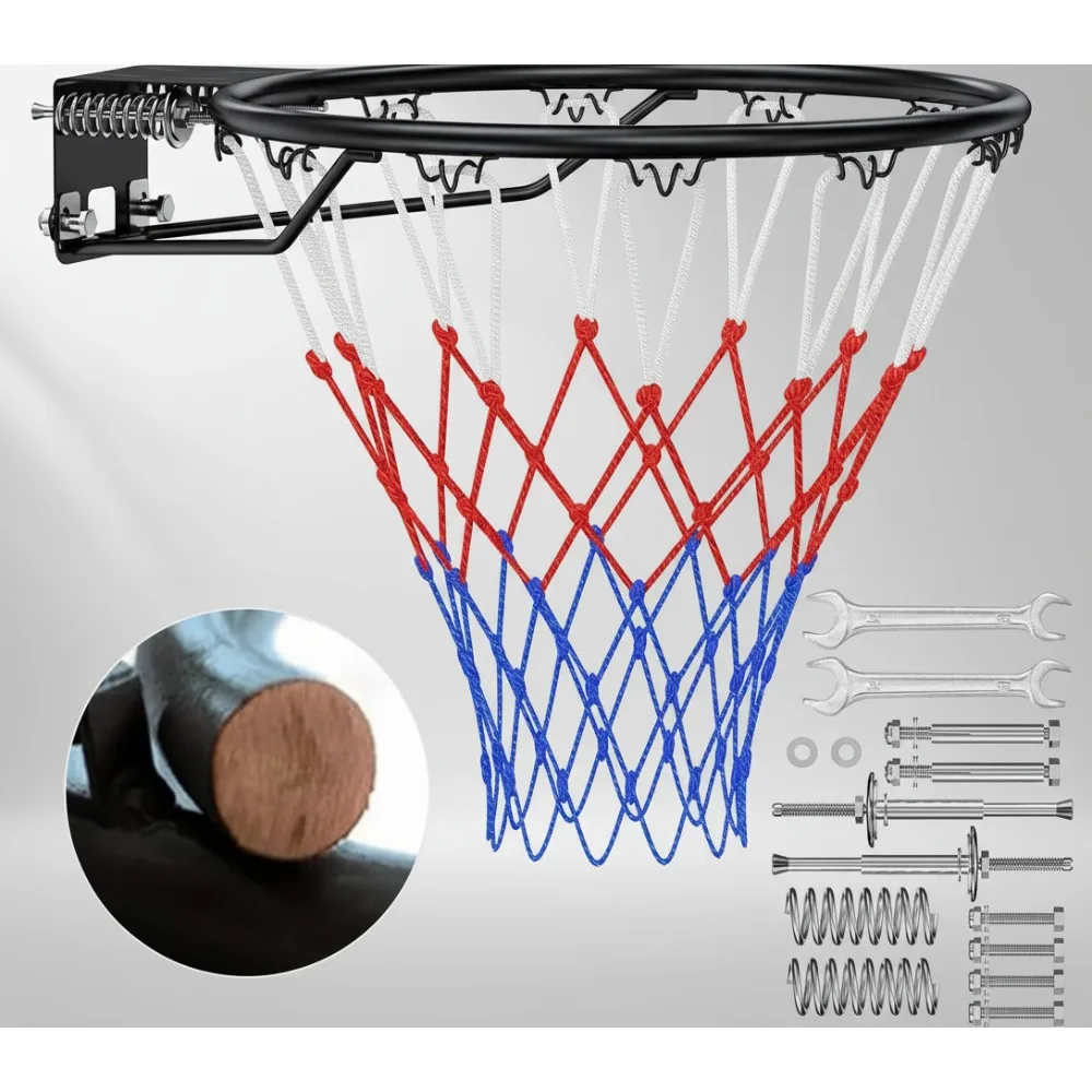 18" Heavy Duty Steel Basketball Hoop Rim with Double Spring, All Weather Net for Indoor Outdoor Wall Mount