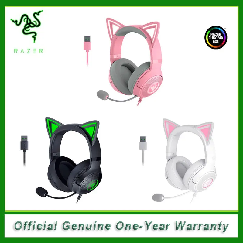 سماعة رأس سلكية Razer Kraken Kitty V2 USB - إضاءة تفاعلية للبث - ميكروفون قلبي HyperClear - محركات 40 مم - صوت محيطي 7.1 #1