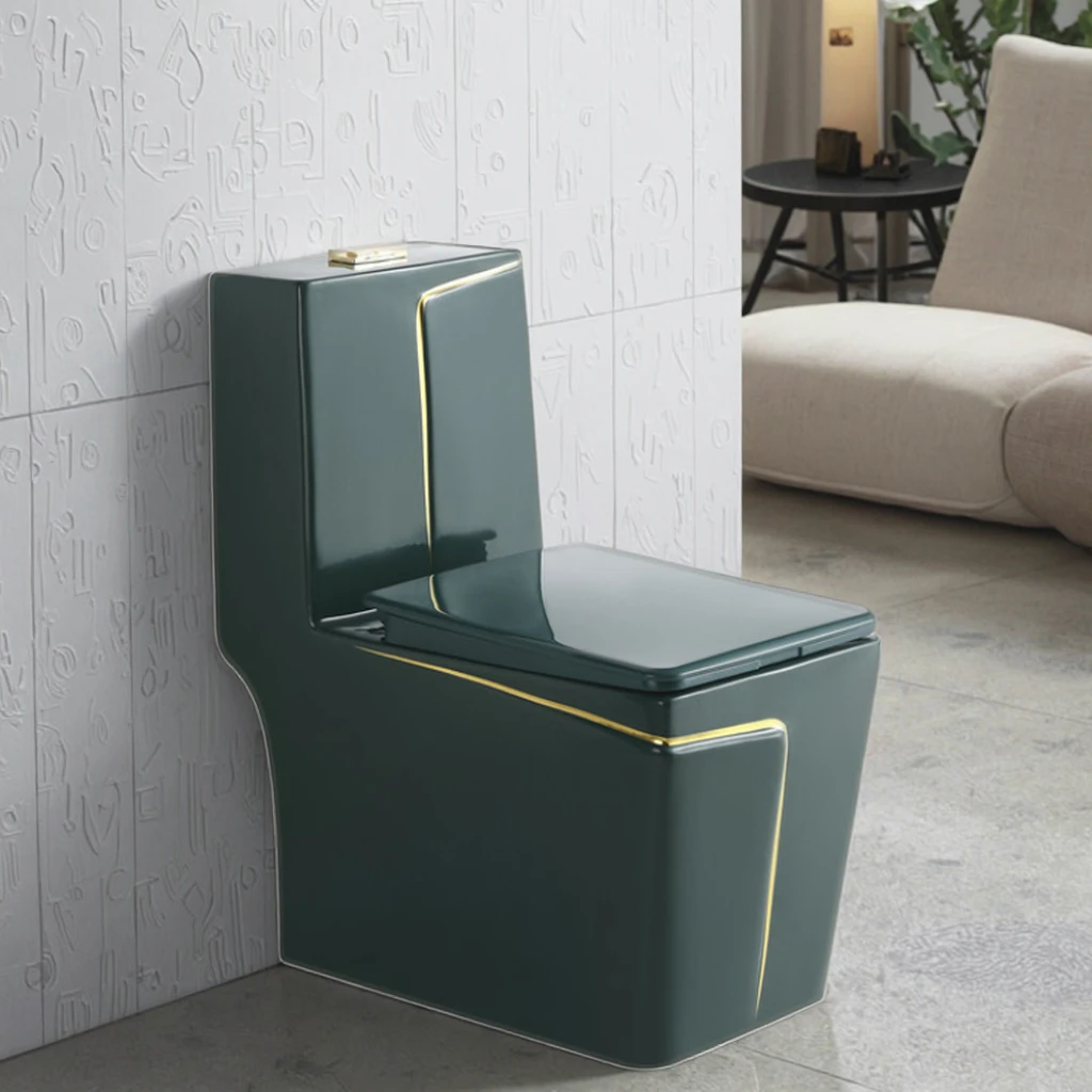 New Design Dual Flush Green Toilet Bowl Ceramic One Piece Toilet WC Bathroom Green Color Square Toilets