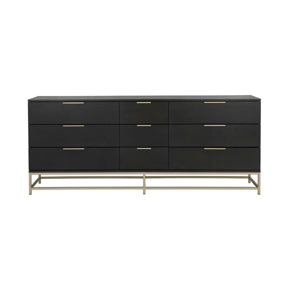 

#Nordic Designer Modern Metal Wide Long Tall Wooden Master Bedroom Chest of 9Drawers Black Luxury Dresser Table for Baby Clothes