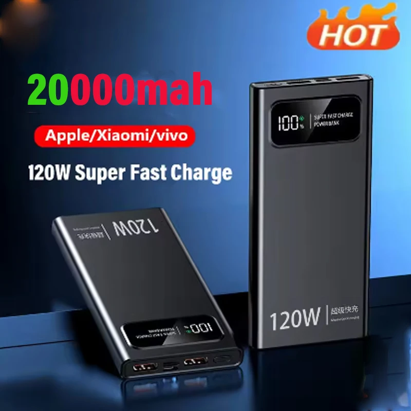 

200000mAh Power Bank 120W Super Fast Charger Battery Large Capacity Digital Display Power Bank For Iphone Samsung Huawei Xiaomi