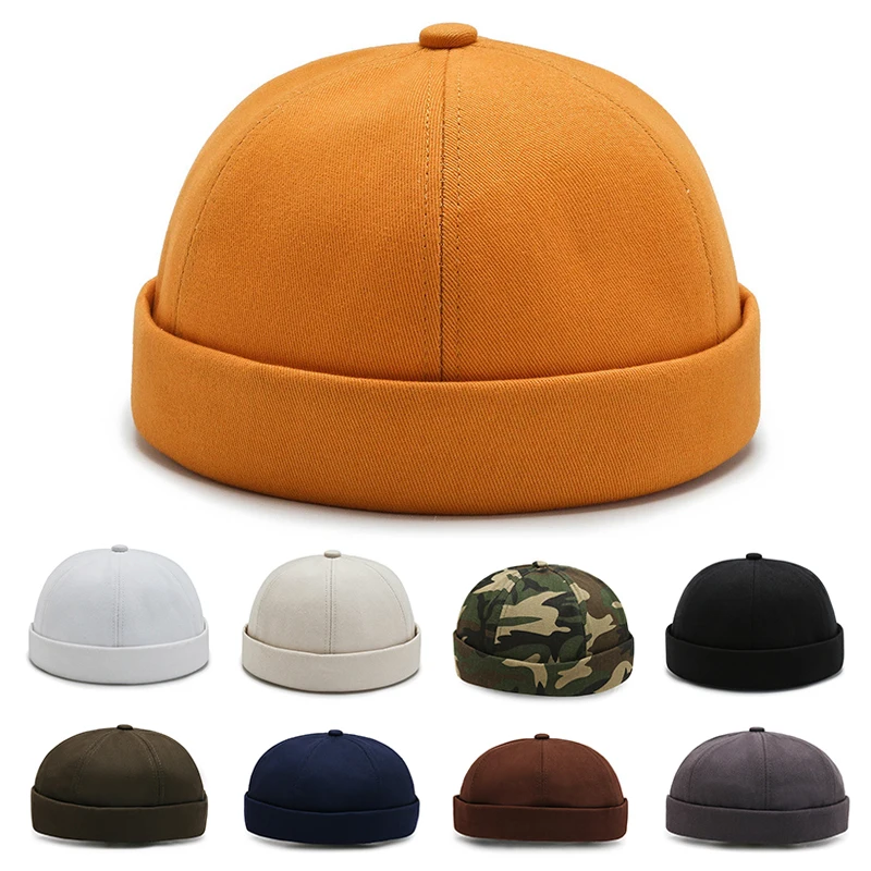 

Vintage Docker Cap Brimless Hip Hop Hat Retro Cotton Solid Color Skullcap Adjustable Spring Summer Sun Hats Unisex Beanie Hats